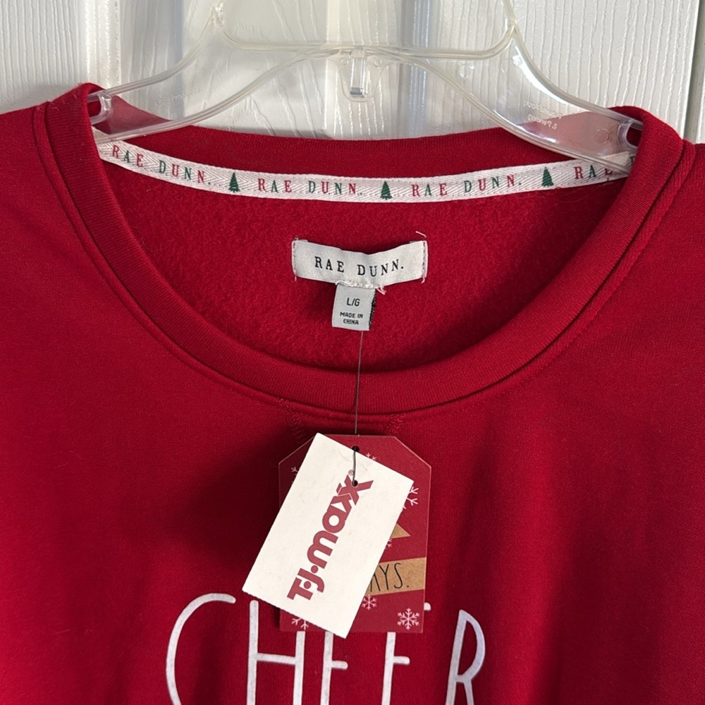 NWT Rae Dunn Women's CHEER Red Sweatshirt- Preowned Rae Dunn Red Joggers Set- L - Picture 4 of 16
